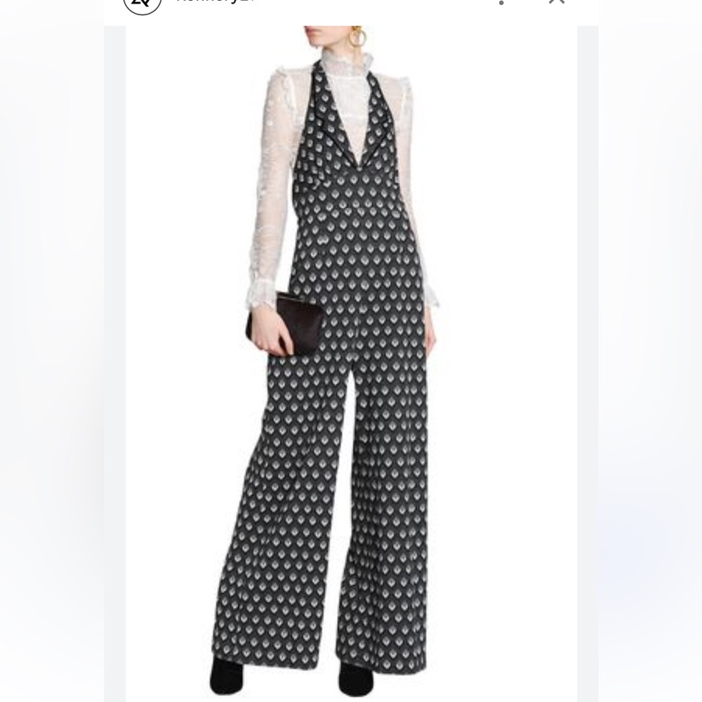 Anna Sui Stretch-knit Halterneck Jumpsuit wide leg blazer chest printed size 4